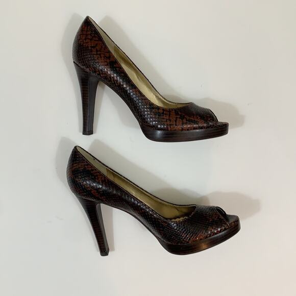 Jessica Simpson Snake Skin Brown Peep Toe Heels - Picture 7 of 8